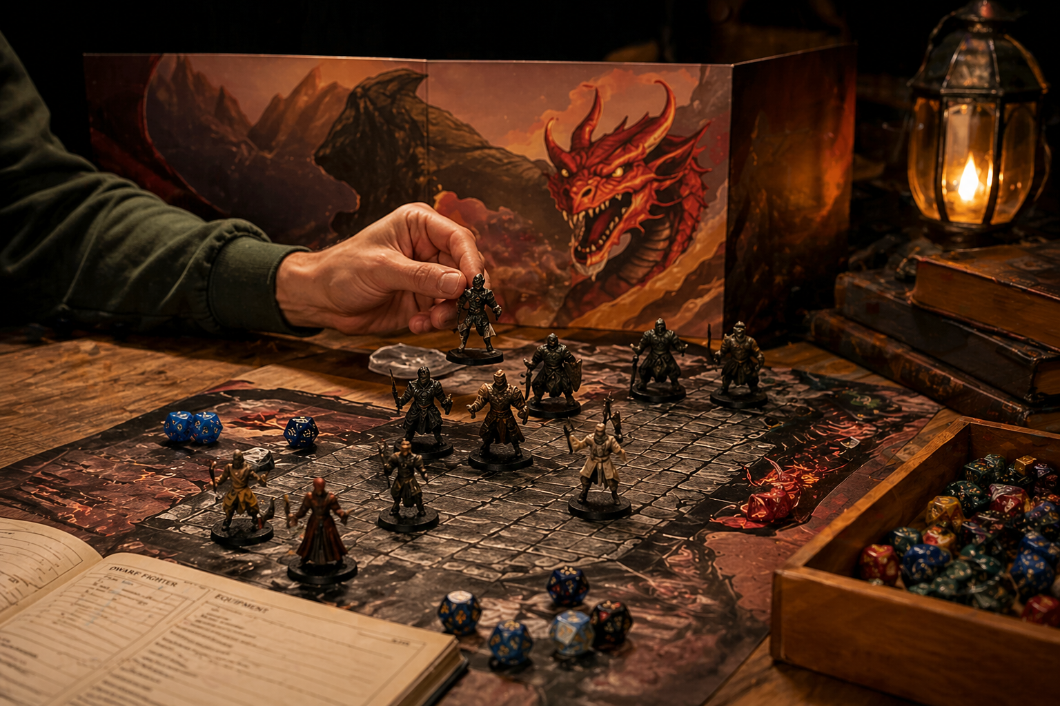 Dungeons and Dragons session at a tabletop gaming table